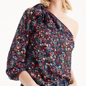 J. Crew Kaleidoscope Star Print One Shoulder One Sleeve Navy Top H2133 Size 0